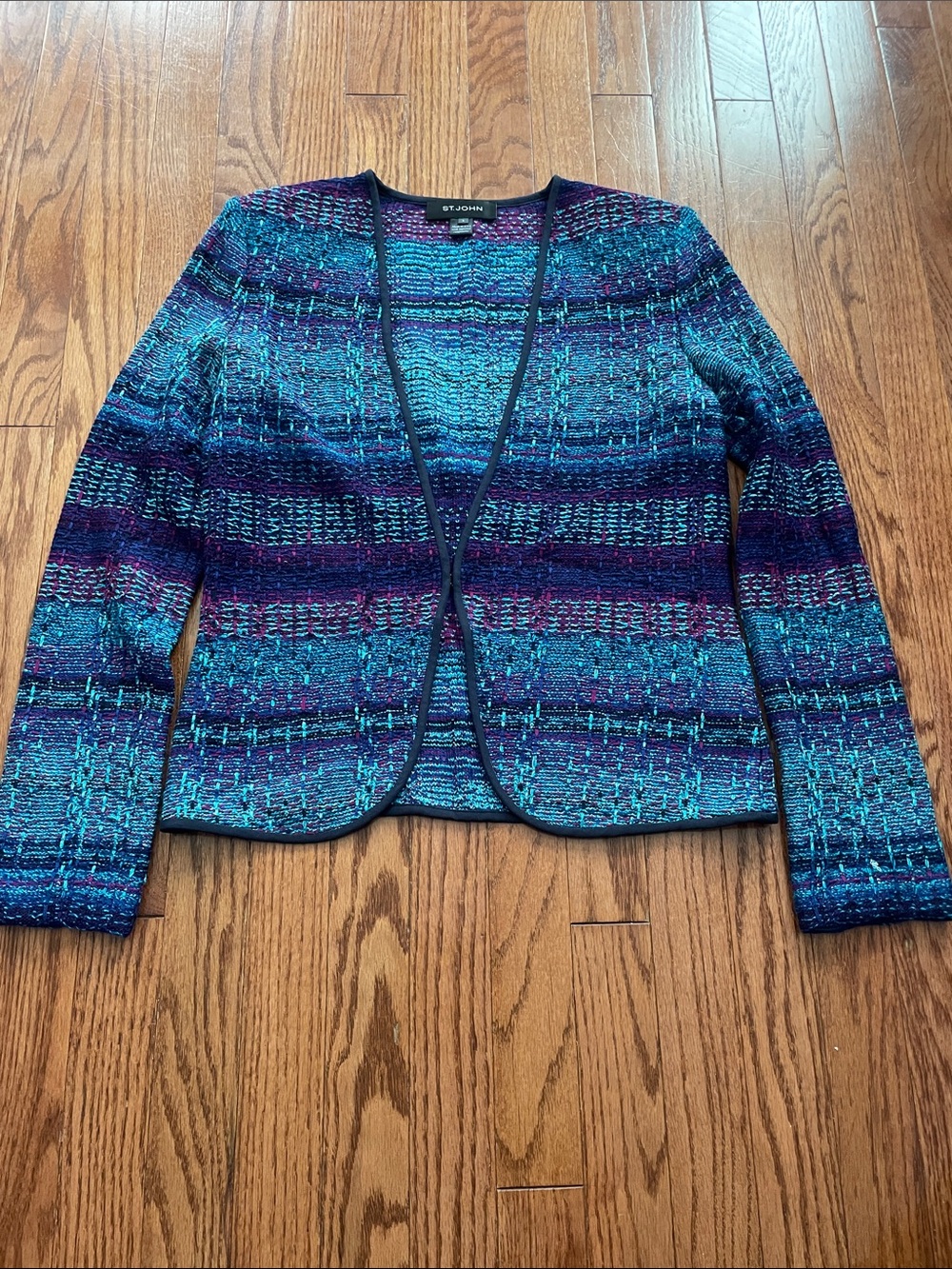 St. John Blue Multicolor Open Front Cardigan Women’s Sz 2